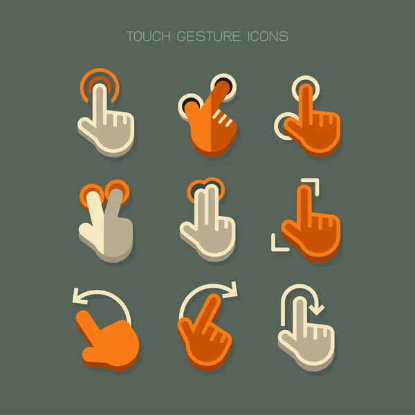 Gebaar hand vinger pictogrammen moderne touch. Oranje wit vector op g — Stockvector