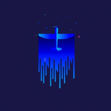 Vintage uçak simge vektör çizim mavi zemin üzerine. Lo