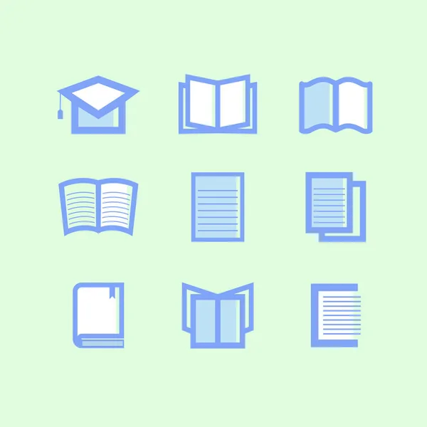 青と緑の背景に白の図書館と教育のアイコン — ストックベクタ