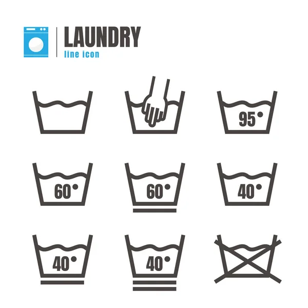 Laundry symbols. Vector. icons set. Design elements on white bac — Stock Vector