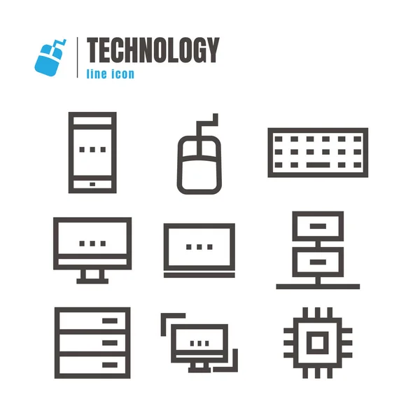 Teknoloji. Beyaz vektör siyah çizgi office aygıtları Icons set — Stok Vektör