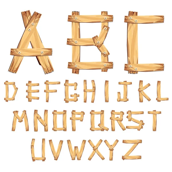 Alphabet bois / vecteur. Illustration d'un ensemble de bandes dessinées en bois ABC — Image vectorielle