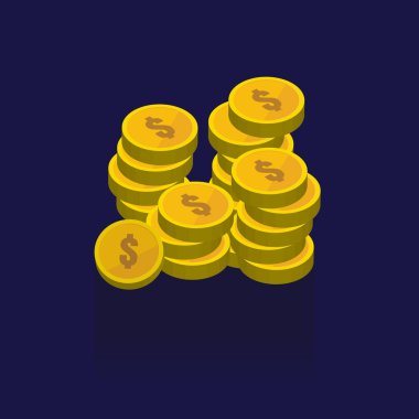 Altın sikke vektör simgeler, altın sikke yığınlar ve yığın. mavi 