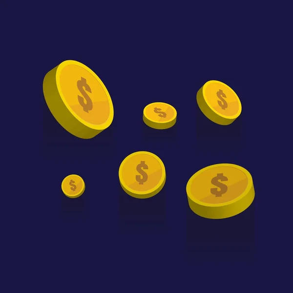 Zlaté mince vektorové ikony, zlaté mince zásobníky a haldy. na modré — Stockový vektor