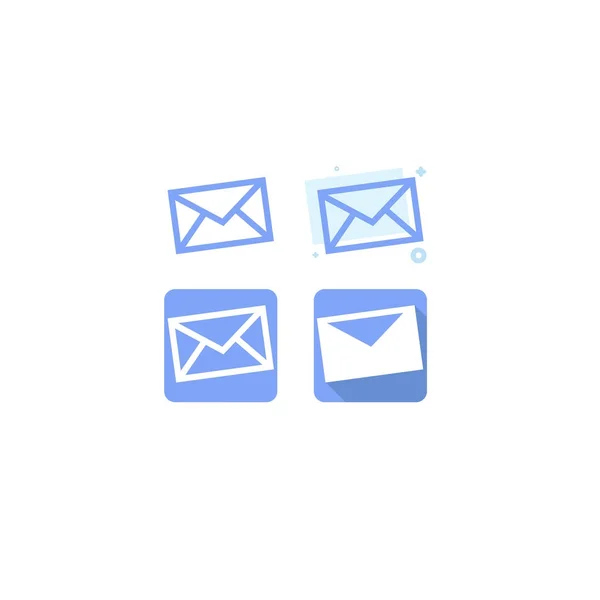 Briefumschlag blaues Icon Set Design. auf weißem Hintergrund. Vektor — Stockvektor