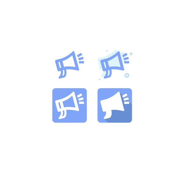 Megafono icona blu su sfondo bianco. logo. web. Simboli. vec — Vettoriale Stock