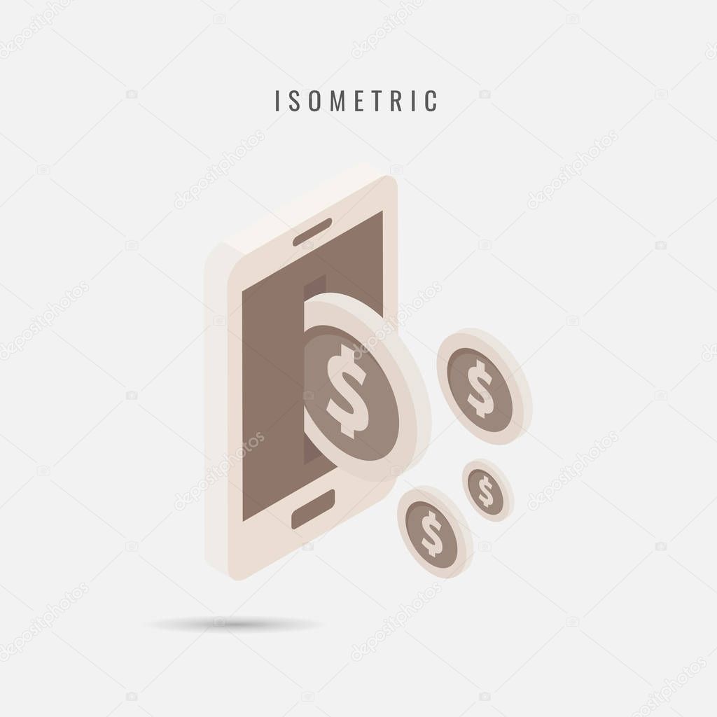 isometric. icon Mobile Money Transfer, vector symbol in style is