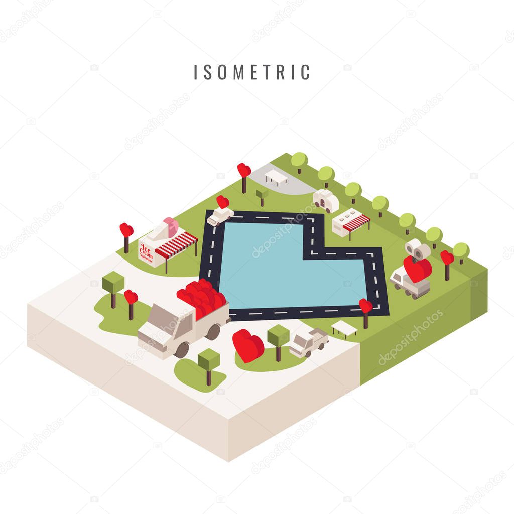 isometric. icon. Valentine. Heart. park. public park, vector sym