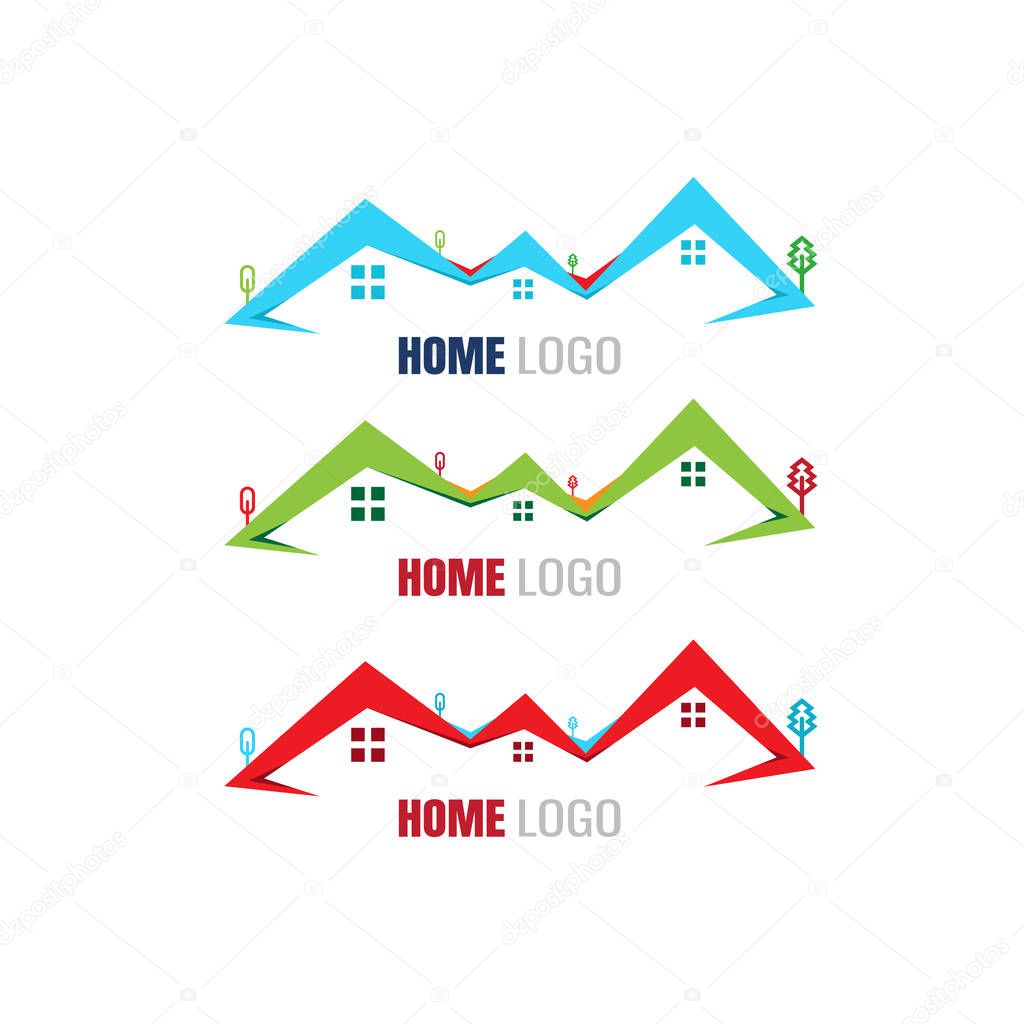Home buildings. Property Logo Template. vector. on white background. icon. blue. red. green