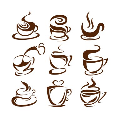 kahve fincan logo tasarım koleksiyonu kahverengi. Serbest form. sembolü. Abst