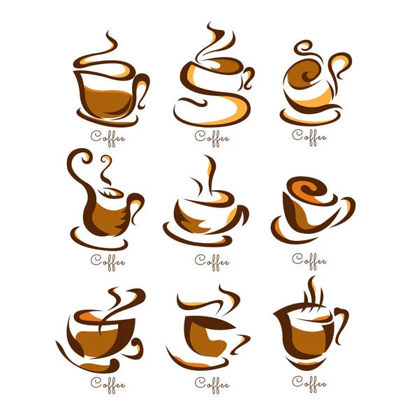 コーヒー カップのロゴは茶色のデザイン コレクションです。フリー フォーム。記号です。日本 — ストックベクタ