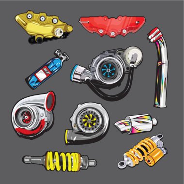Gri arkaplanda vektör araba parçaları
