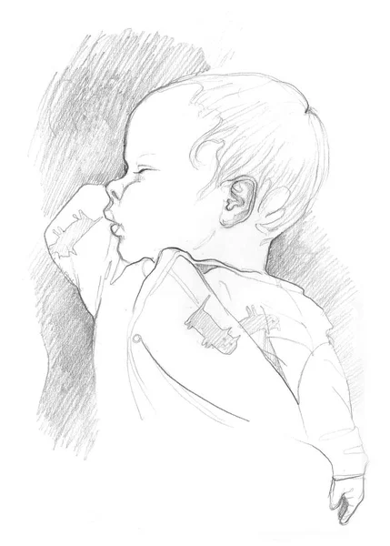 Retrato a lápis de um bebê dormindo — Fotografia de Stock