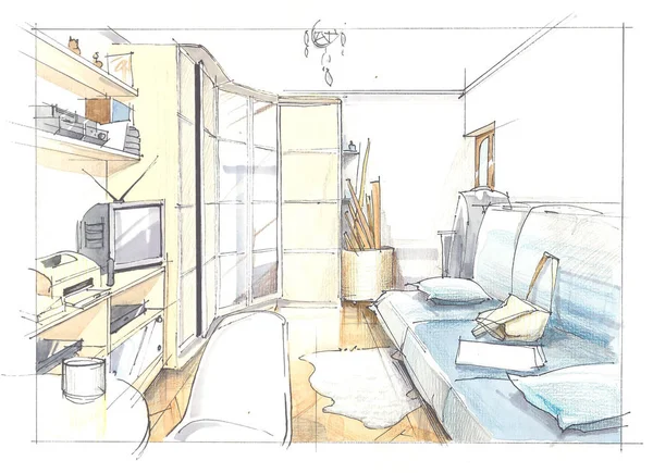 Bir oda dolusu çizim suluboya — Stok fotoğraf