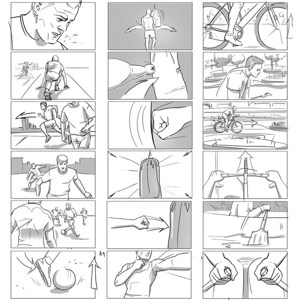 Storyboards deportivos monocromo —  Fotos de Stock