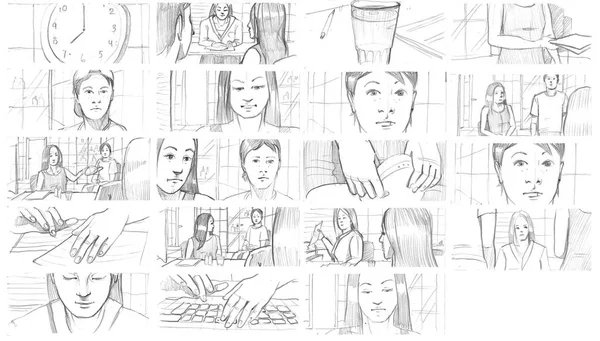 Pencil storyboards with teenagers — Stock Photo, Image