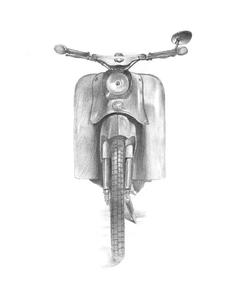 Pencil drawing of a retro motorbike — Stock Photo, Image