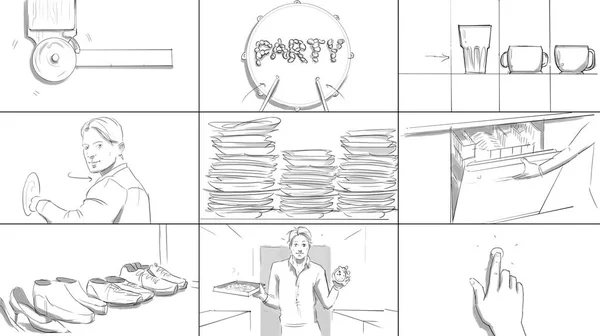 Home party storyboard — Fotografia de Stock