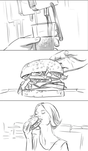 Storyboard Fastfood com hambúrguer e refrigerante — Fotografia de Stock