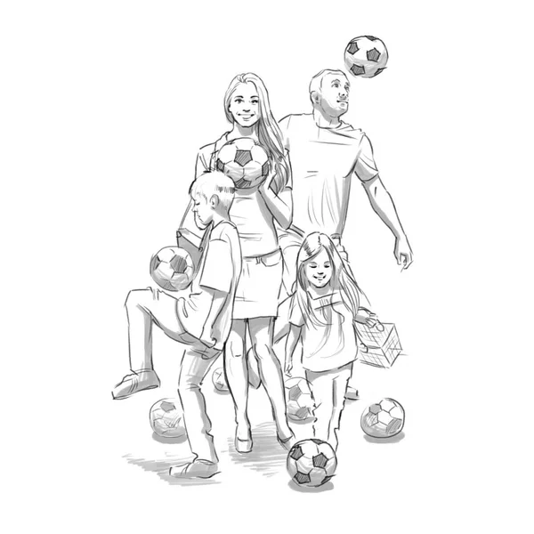 Family with football balls — Stock Photo, Image