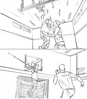 İki erkek basketbol oynarken film şeridi