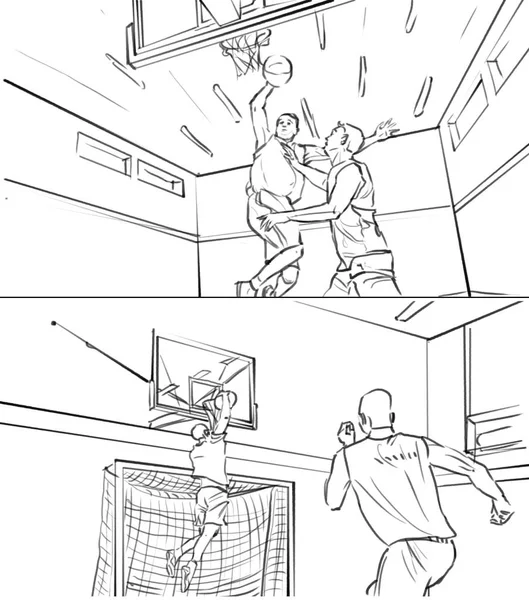 Storyboard de dois homens jogando basquete — Fotografia de Stock