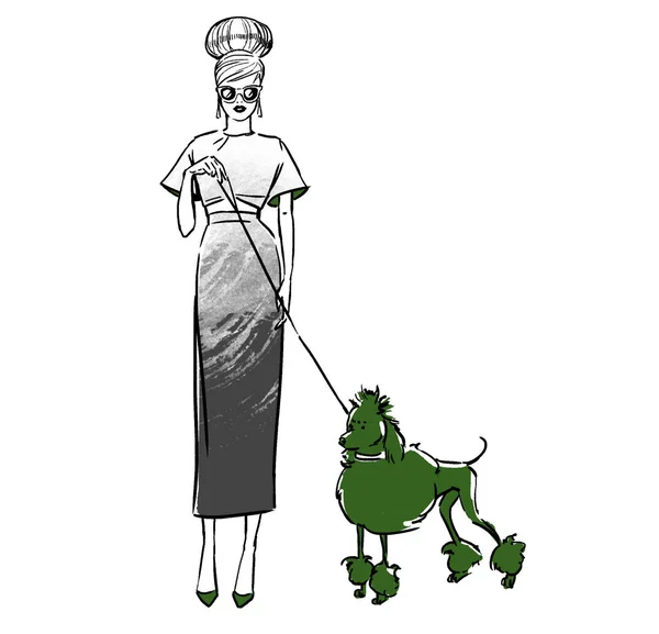 Illustrazione di moda di una ragazza con un cane Immagine Stock