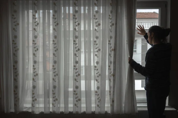 Teen Watching Empty Street His Window — Stock Photo, Image