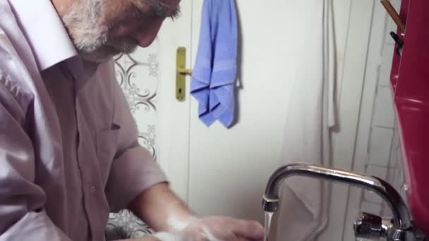 Years Old Trukish Man Washing Cleaning His Hands Properly Coronavirus — Stock Video