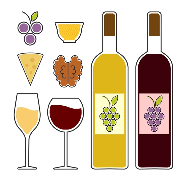 Set of wine glasses and bottles — Stock Vector