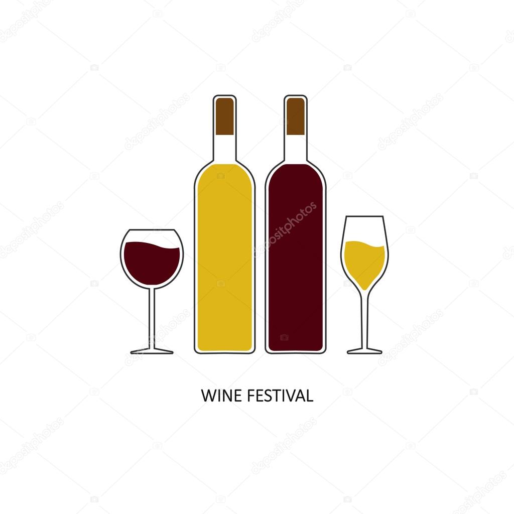 Wine festival, bottles and glasses for white and red wine. emblem, symbol. vector illustration.