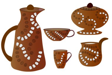 Kil çay seti el-çizim elemanları ile