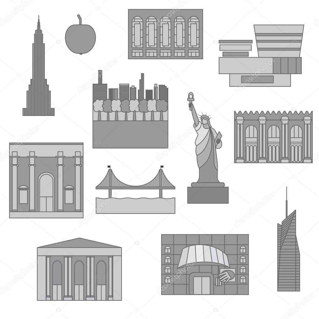 Set of New York. icon, symbol, emblem