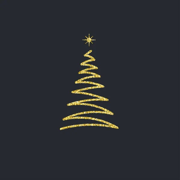 Silhouette d'un sapin de Noël doré avec effet paillettes sur fond noir . — Image vectorielle