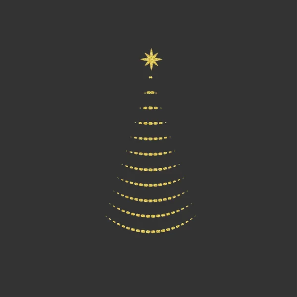 Silhouette d'un sapin de Noël, logo, emblème, symbole, paillettes dorées interrompues. illustration vectorielle . — Image vectorielle