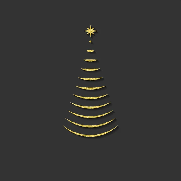 Silhouette d'un sapin de Noël, logo, emblème, symbole, ombre dorée à paillettes. illustration vectorielle . — Image vectorielle