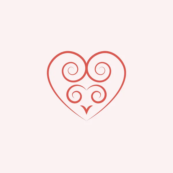 Coração rosa linear com um ícone de padrão decorativo, logotipo, símbolo do amor com uma sombra sobre um fundo branco. uso na decoração, design, emblema. ilustração vetorial . —  Vetores de Stock