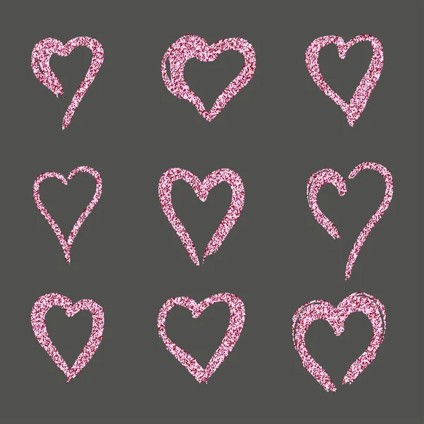 Mettre les cœurs dans le style doodle or rose, le logo, un symbole de l'amour sur un fond noir. utilisation dans la conception, élément de conception, emblème. illustration vectorielle . — Image vectorielle
