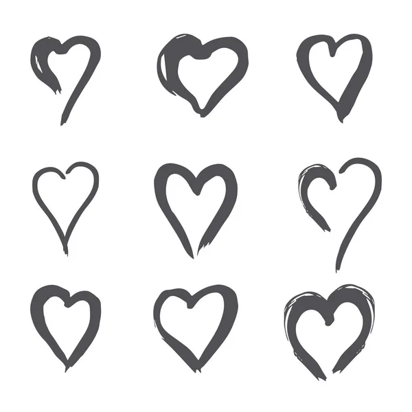 Ensemble de coeur noir dans le style doodle, le logo, un symbole de l'amour sur fond blanc. utilisation dans la conception, élément de conception, emblème. illustration vectorielle . — Image vectorielle