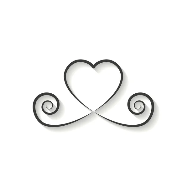 Декоративне серце чорна лінійна ікона. блискучий логотип, символ любові з тіні на білому тлі. використання в оздобленні, дизайні, емблемі. Векторна ілюстрація . — стоковий вектор