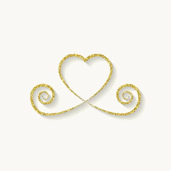 Icône décorative coeur d'or. logo paillettes, symbole d'amour avec une ombre sur un fond blanc. utilisation dans la décoration, le design. illustration vectorielle . — Image vectorielle