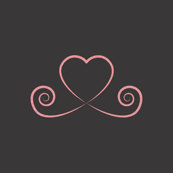 Icône décorative coeur en or rose. logo paillettes, symbole d'amour sur un fond noir. utilisation dans la décoration, le design. illustration vectorielle . — Image vectorielle