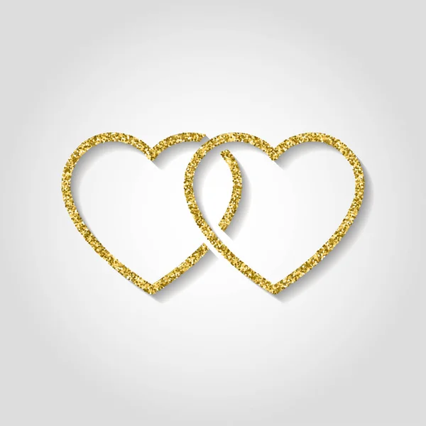 Glitzersymbol. doppeltes Herz aus Gold-Logo. Liebessymbol. Verwendung in der Dekoration, Design als Emblem. Vektorillustration. — Stockvektor
