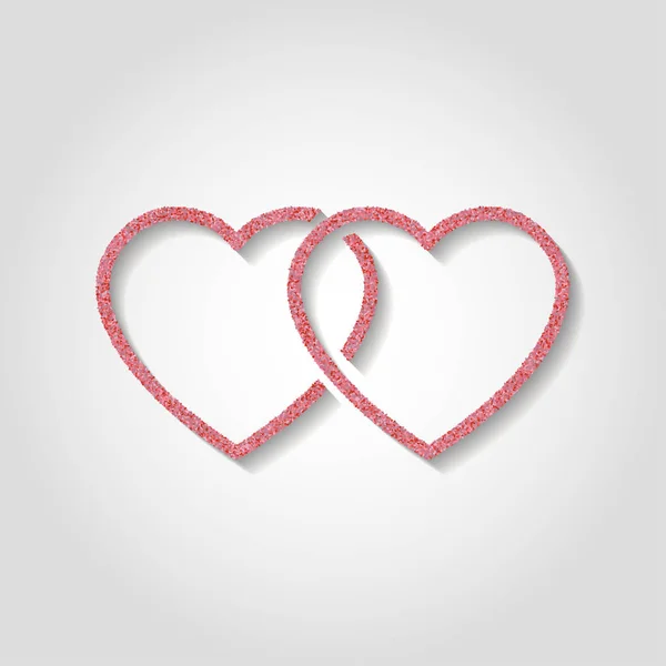 Glitzersymbol. doppeltes rosa Herz-Logo. Liebessymbol. Verwendung in der Dekoration, Design als Emblem. ein schmaler Strich auf weißem Hintergrund. Vektorillustration. — Stockvektor