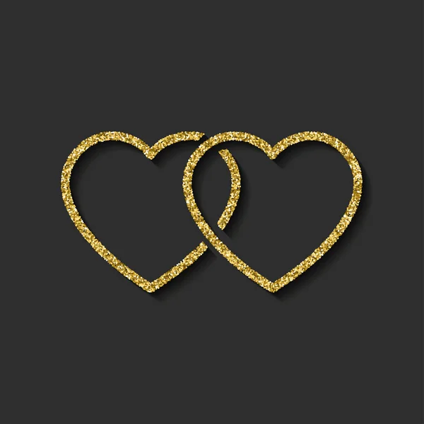 Glitzersymbol. doppeltes Herz aus Gold-Logo. Liebessymbol. Verwendung in der Dekoration, Design als Emblem. dünner Grat. Vektorillustration. — Stockvektor
