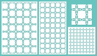 Dekoratif paneller lazer kesim kümesi. Şablon geometrik desen. Oranı 2: 3, 1: 2, 1:1, sorunsuz. Vektör çizim.