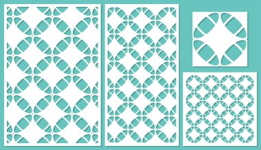 Dekoratif paneller lazer kesim kümesi. Doğrusal geometrik desen. Oranı 2: 3, 1: 2, 1:1, sorunsuz. Vektör çizim.
