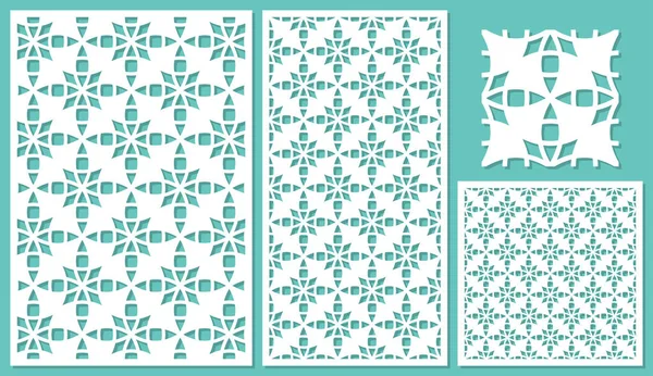 Dekoratif paneller lazer kesim kümesi. Evrensel mozaik geometrik desen. Oranı 2: 3, 1: 2, 1:1, sorunsuz. Vektör çizim.