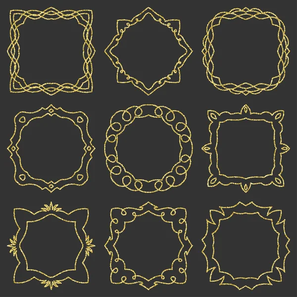 Doodle set hand drawn element for frames, logo, yoga, ethnic design. Gold, glitter, glitter. Set No. 6 of 9 items. Vector illustration. — Stock Vector