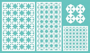 Set dekoratif paneller kesme lazer. Geometrik yinelenen desen. Oranı 2:3, 1:2, 1:1, sorunsuz. Vektör çizim.